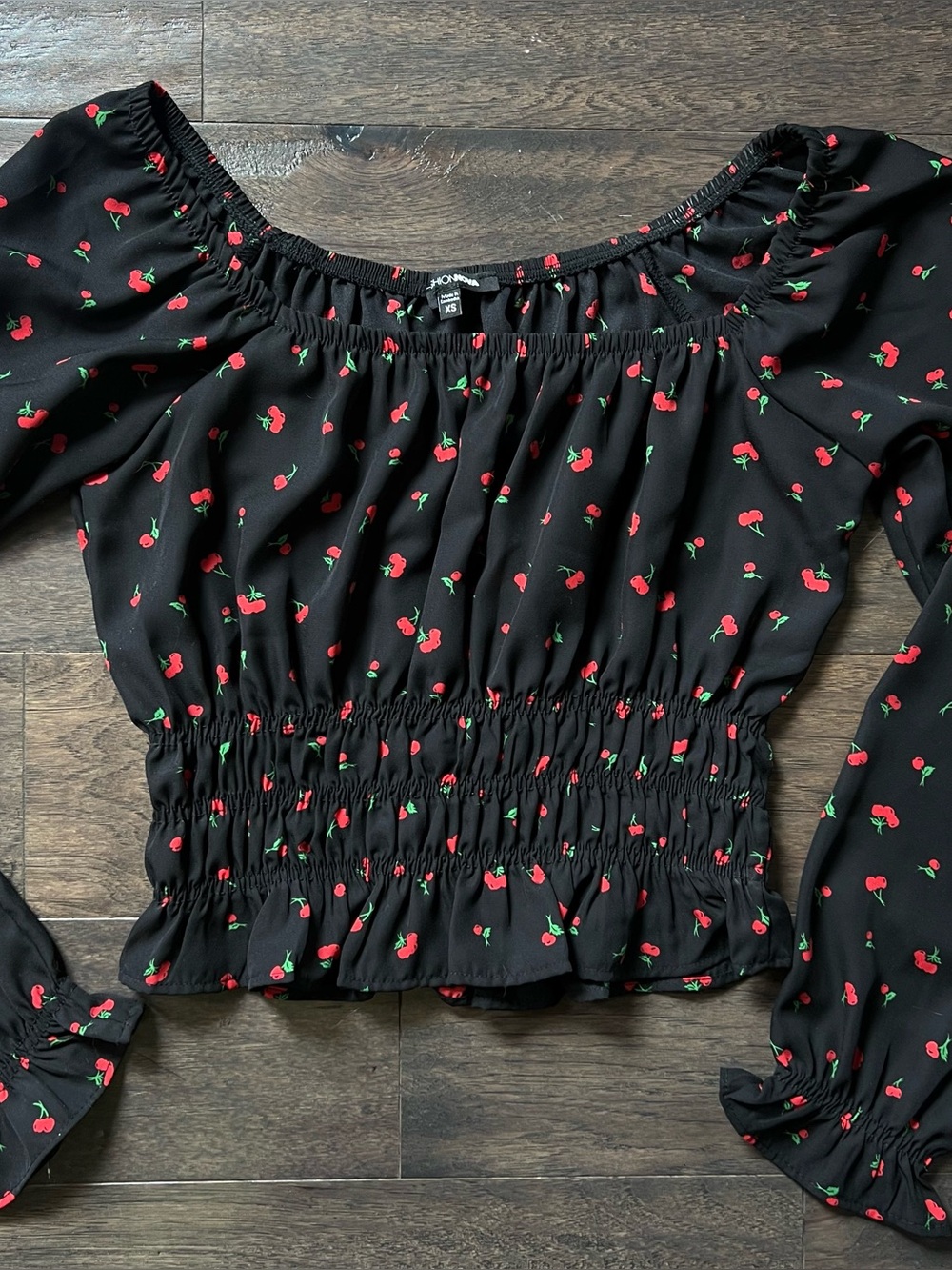 Fashion Nova Cherry Print Peasant Blouse